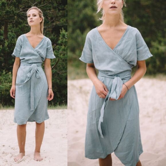 Mimosa Linen Wrap Dress - Picture 2 of 9
